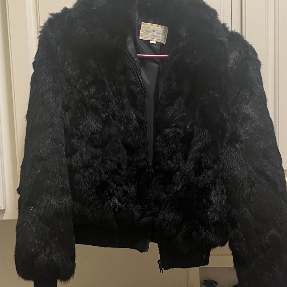 Sergio Valente Black Fur Teddy Jacket (jacket is rabbit fur)